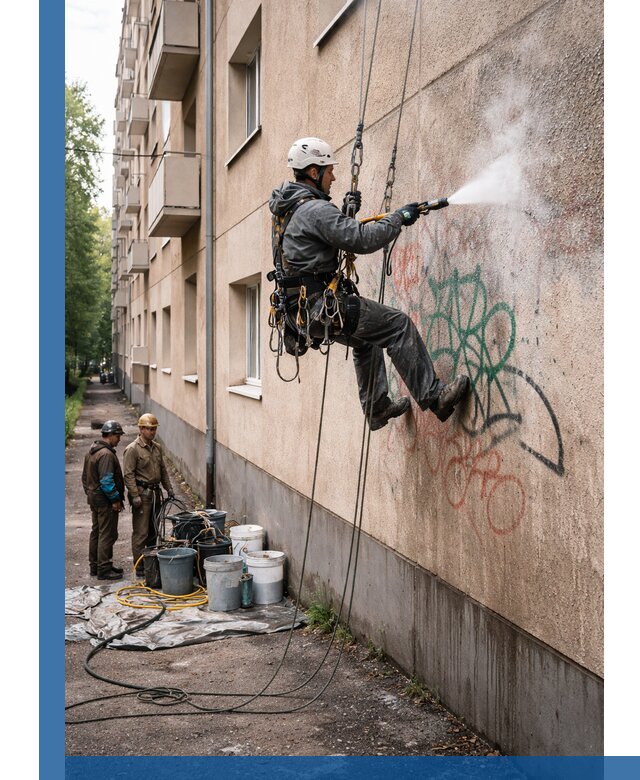 Удаление граффити с фасада в Полысаеве без следов и повреждений