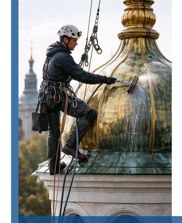 Профессиональная мойка куполов и шпилей высотными альпинистами в Полысаеве