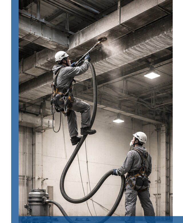 Обеспыливание потолочных конструкций в Полысаеве промышленным альпинизмом