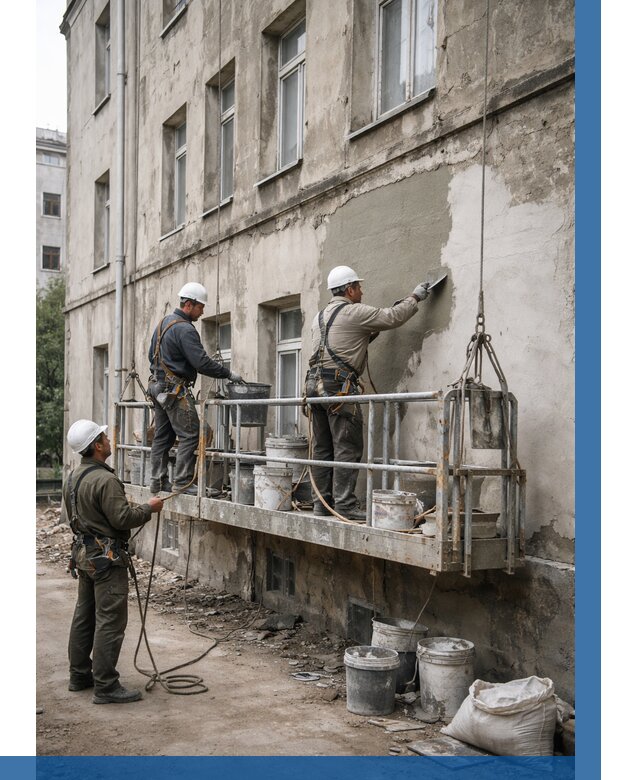 Капитальный ремонт фасада в Полысаеве от 4319 р. | ВЫСОТНИК-Плс