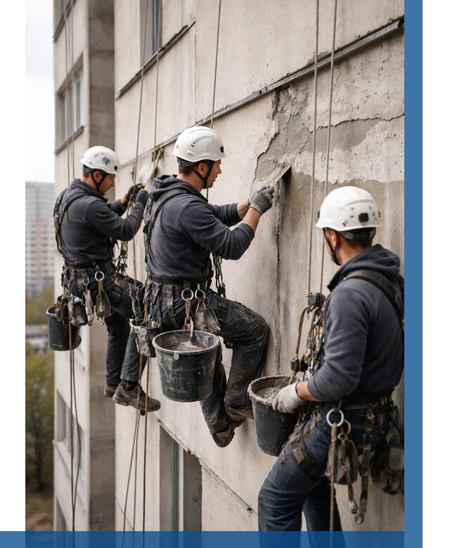 Ремонт бетонных элементов фасада в Полысаеве от 2571 р. | ВЫСОТНИК-Плс