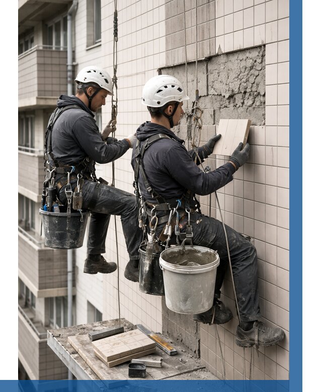 Ремонт облицовки фасада плиткой в Полысаеве от 1851 р. | ВЫСОТНИК-Плс