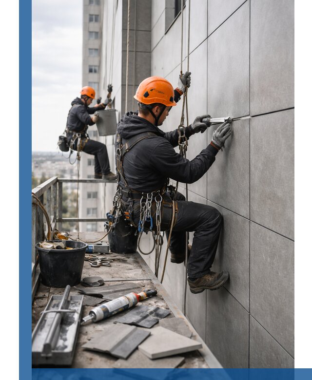 Профессиональный ремонт фасада из керамогранита в Полысаеве