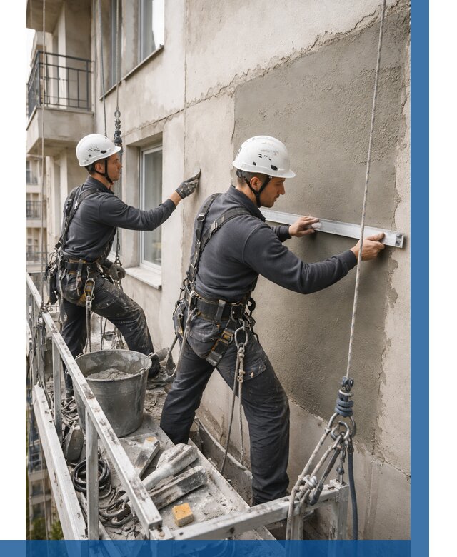 Штукатурка фасада на высоте в Полысаеве от 925 р. | ВЫСОТНИК-Плс