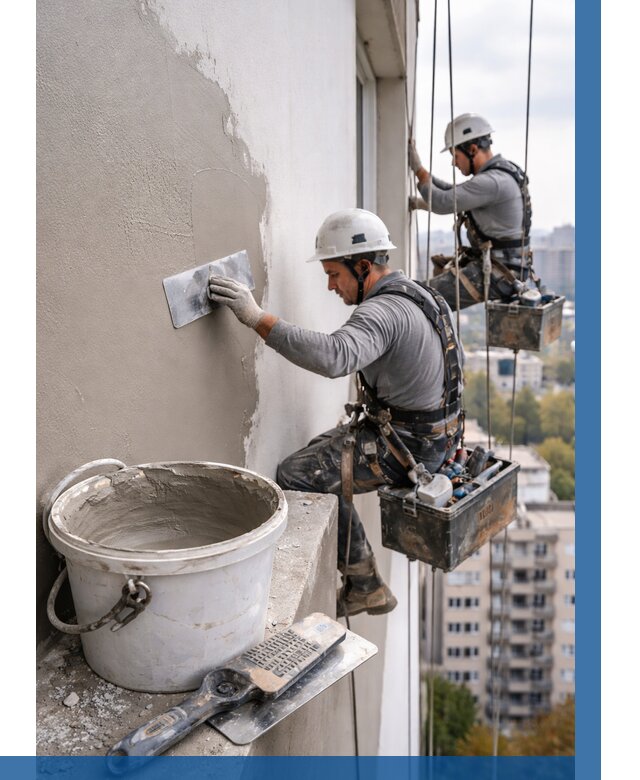 Шпаклевка фасада на высоте в Полысаеве от 720 р. | ВЫСОТНИК-Плс