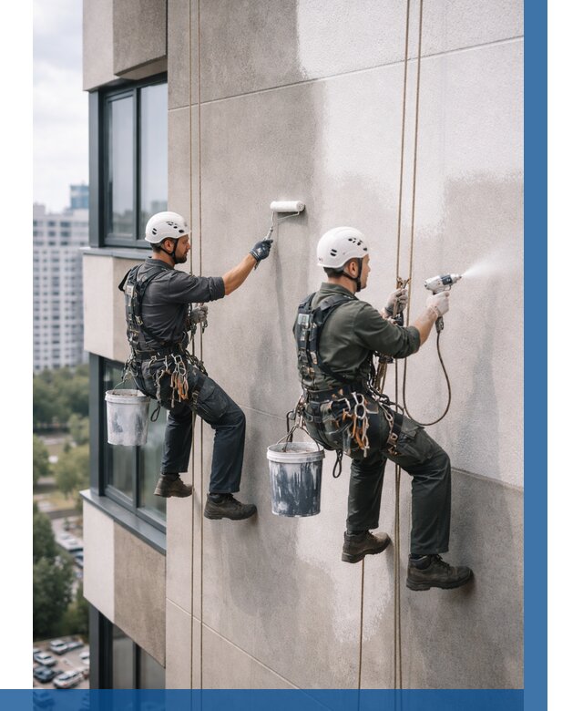 Покраска фасада альпинистами в Полысаеве от 308 р. | ВЫСОТНИК-Плс