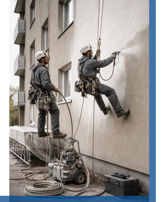 Безвоздушная покраска фасада в Полысаеве от 226 р/м² | ВЫСОТНИК-Плс