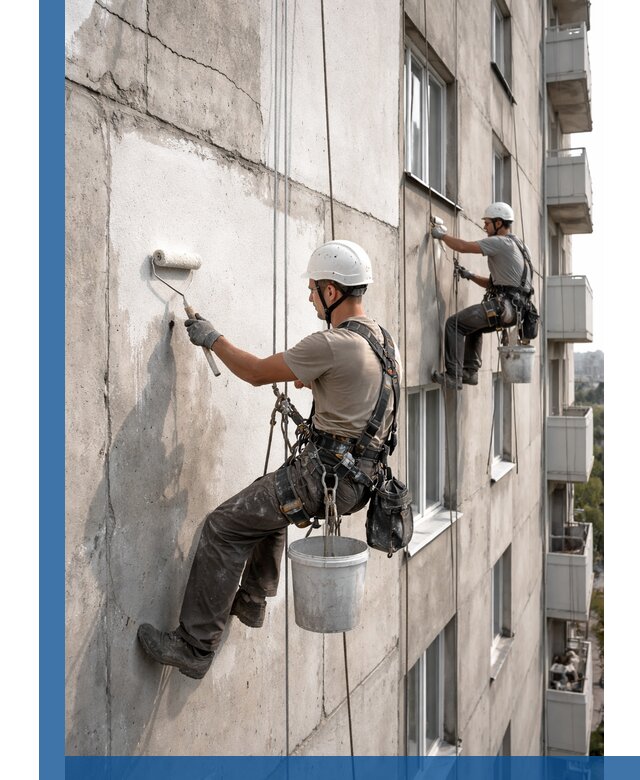 Покраска бетонного фасада в Полысаеве для жилых и промышленных объектов