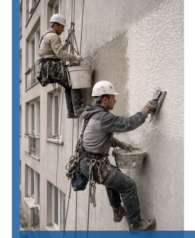 Нанесение декоративной штукатурки короед на фасад в Полысаеве