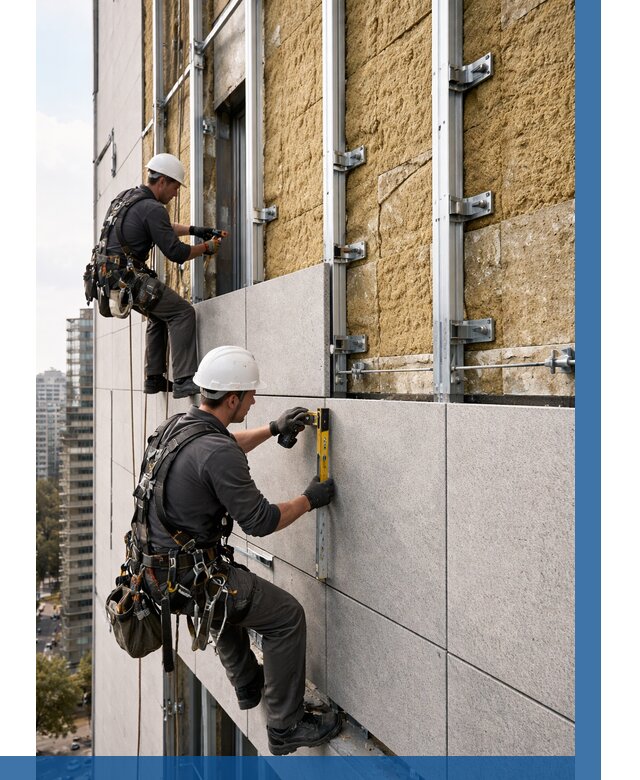 Монтаж вентилируемого фасада в Полысаеве от 3599 р. | ВЫСОТНИК-Плс