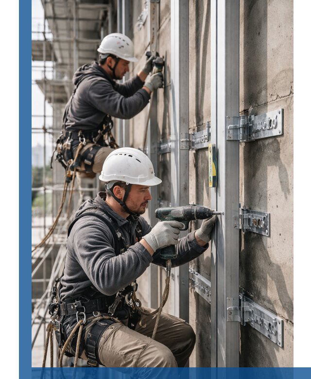 Монтаж и крепление подсистемы вентфасада в Полысаеве