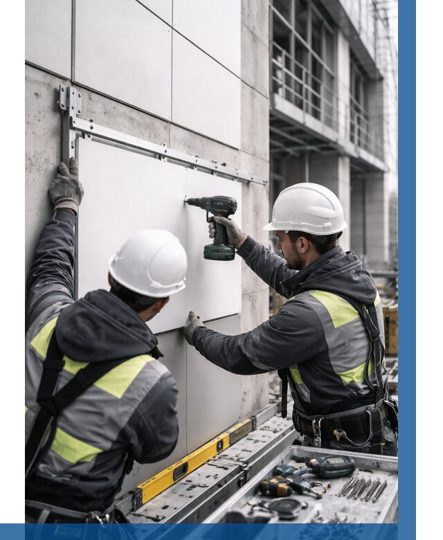 Монтаж композитных панелей фасада в Полысаеве от 2571 р. | ВЫСОТНИК-Плс