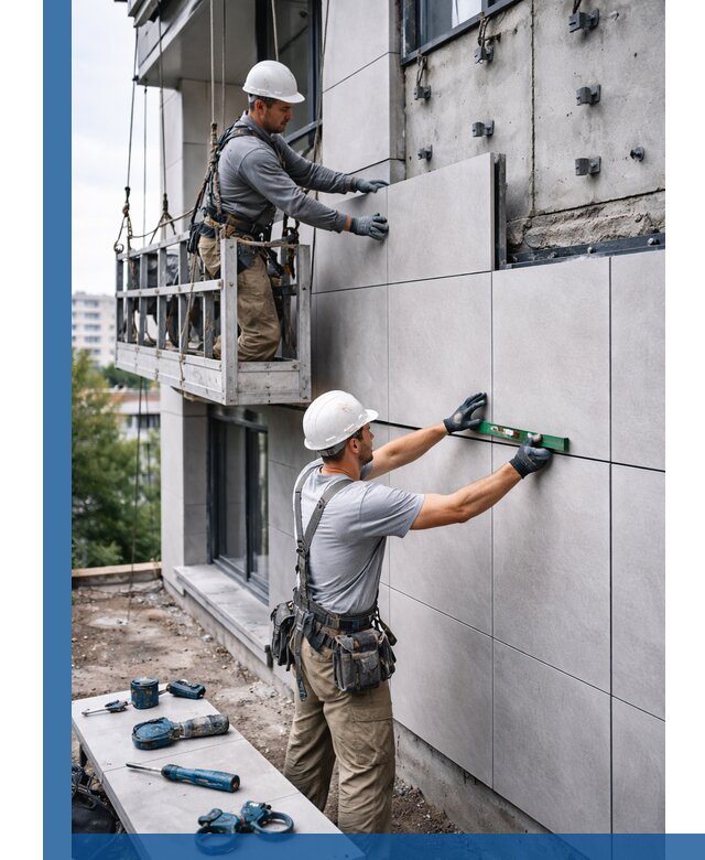 Монтаж керамогранита на фасад в Полысаеве под ключ с гарантией качества