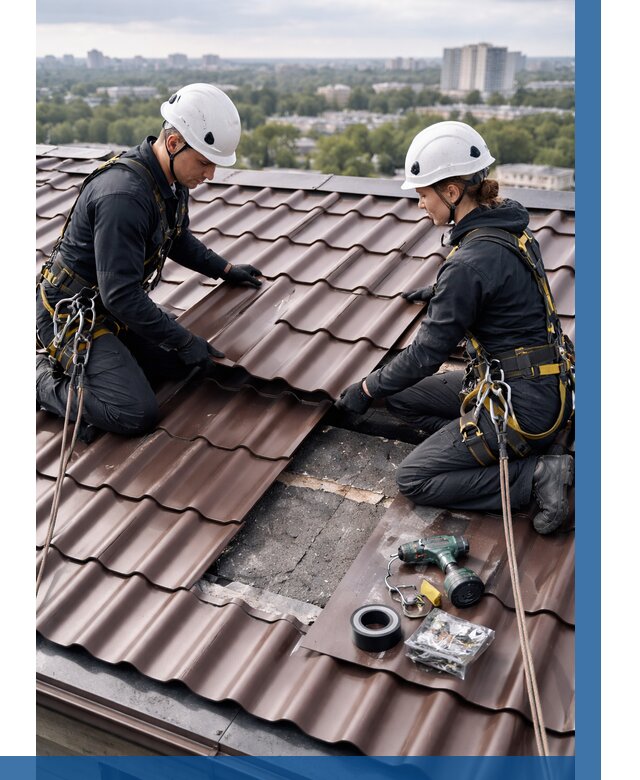 Ремонт металлочерепицы на крыше в Полысаеве от 925 р. | ВЫСОТНИК-Плс