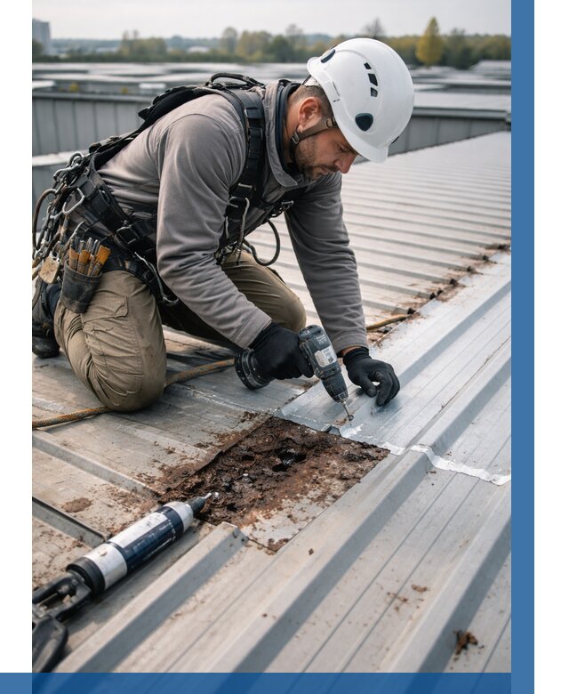 Ремонт профнастила на кровле в Полысаеве от 720 р. | ВЫСОТНИК-Плс