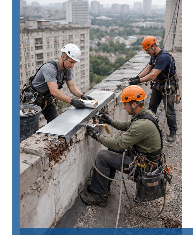 Ремонт парапета на кровле в Полысаеве, высотные работы с гарантией