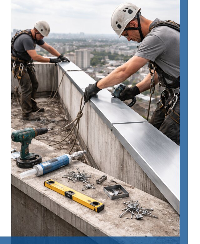 Монтаж парапетных крышек в Полысаеве от 823 р. | ВЫСОТНИК-Плс