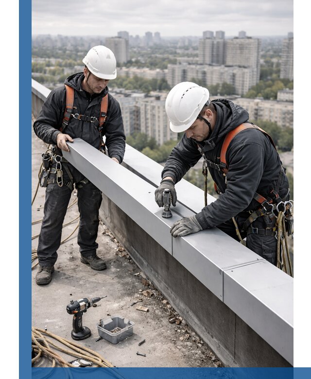 Монтаж парапетных крышек и ограждений кровли в Полысаеве