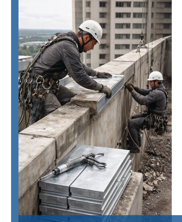 Замена парапетных крышек и установка новых в Полысаеве