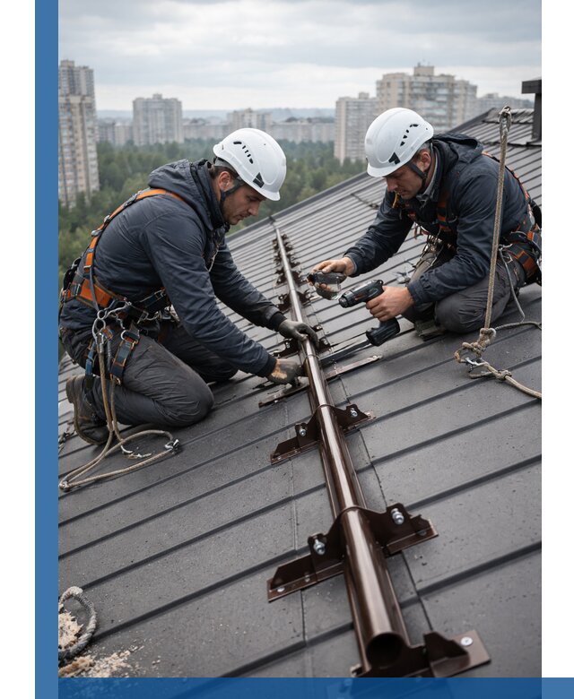 Монтаж снегозадержателей на кровле зданий в Полысаеве под ключ