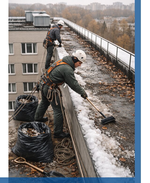 Очистка кровли по периметру в Полысаеве от 566 р. | ВЫСОТНИК-Плс