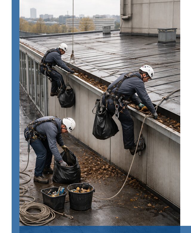 Очистка кровли по периметру в Полысаеве силами промышленных альпинистов