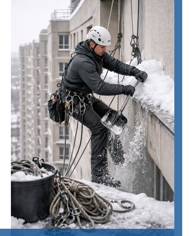 Очистка карнизов от снега в Полысаеве от 308 р. | ВЫСОТНИК-Плс