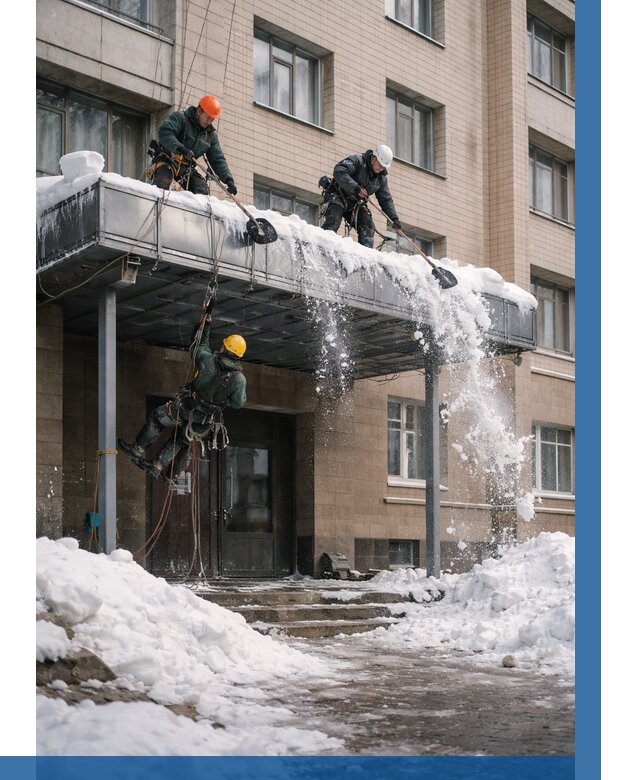 Очистка козырьков от снега в Полысаеве от 3599 р. | ВЫСОТНИК-Плс