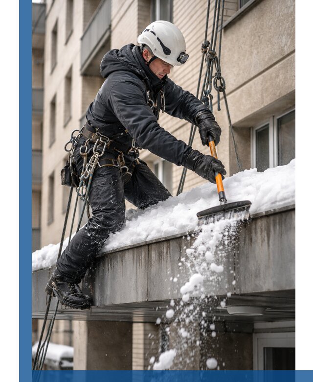 Очистка козырьков от снега в Полысаеве круглогодично безопасно