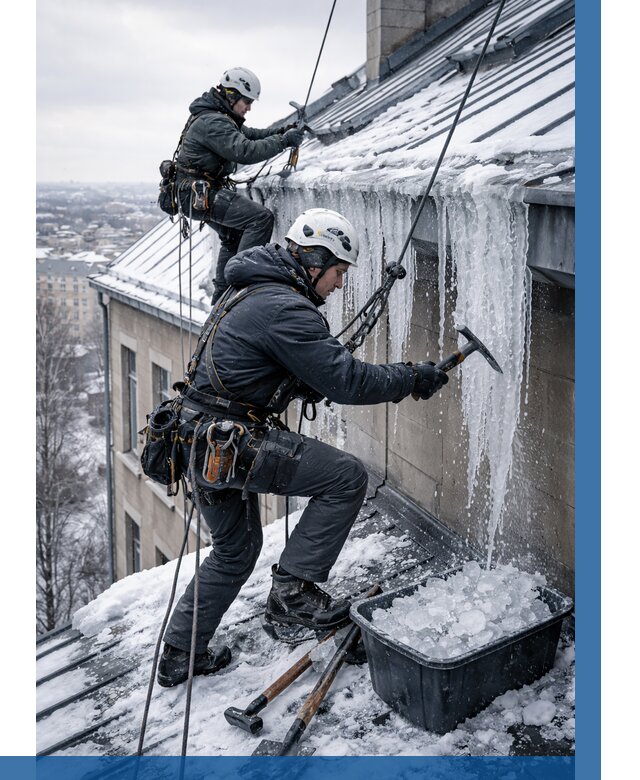 Удаление наледи с кровли в Полысаеве от 5656 р. | ВЫСОТНИК-Плс