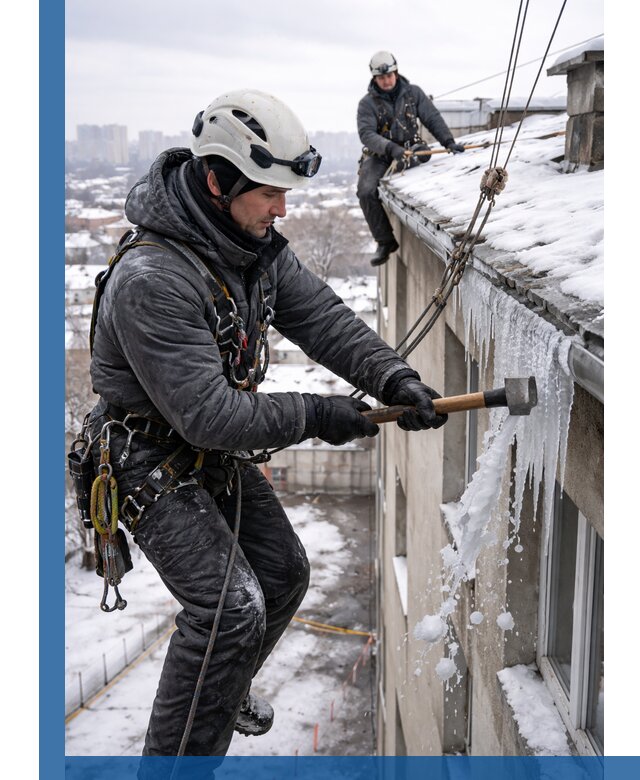 Сбивание и удаление сосулек с крыши в Полысаеве безопасно