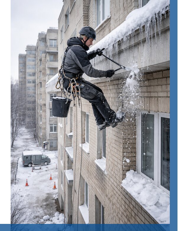 Удаление наледи с карнизов в Полысаеве от 360 р. | ВЫСОТНИК-Плс