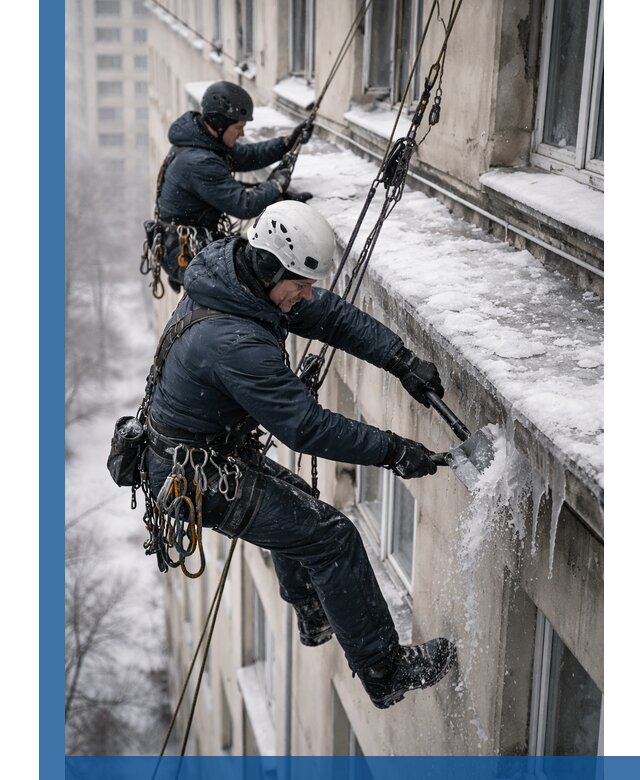 Удаление наледи и сосулек с карнизов в Полысаеве профессионально
