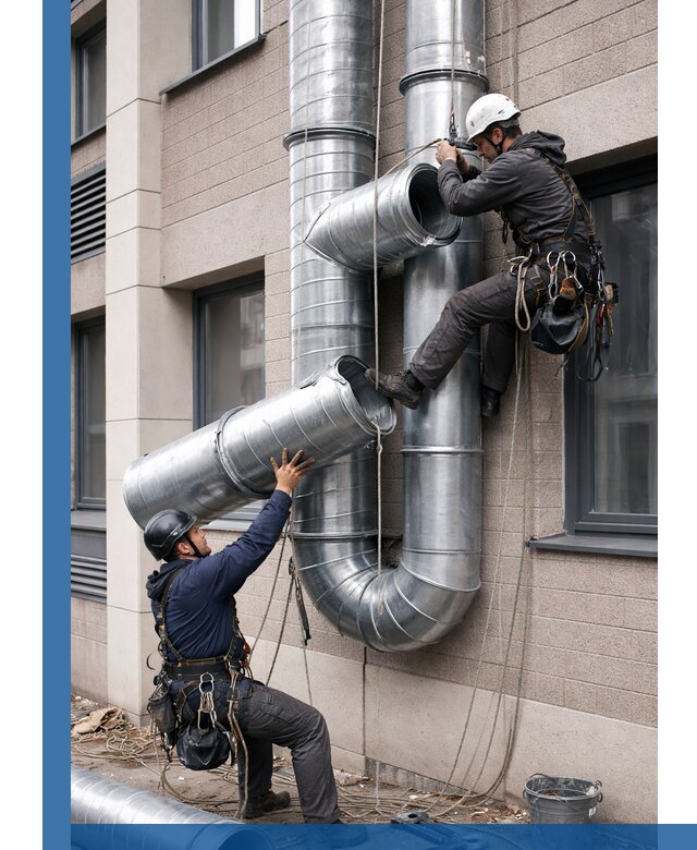 Монтаж фасадных воздуховодов в Полысаеве с герметизацией и крепежом