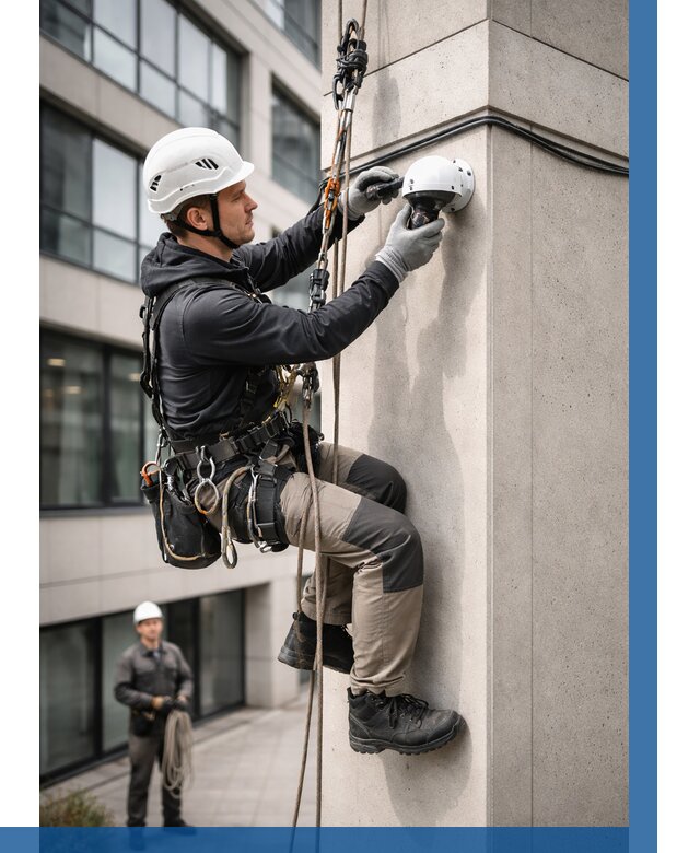 Монтаж камер видеонаблюдения на фасаде в Полысаеве от 8741 р.-ВЫСОТНИК-Плс