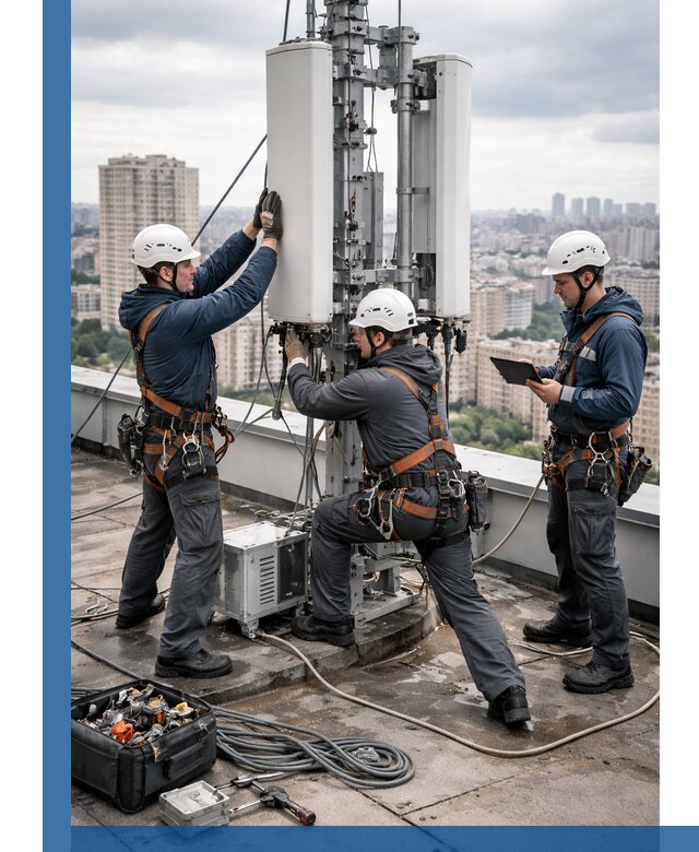 Монтаж антенн связи на крыше в Полысаеве с вводом в эксплуатацию