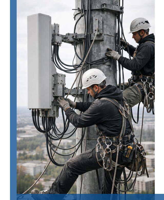 Монтаж оборудования связи на мачте в Полысаеве с пусконаладкой