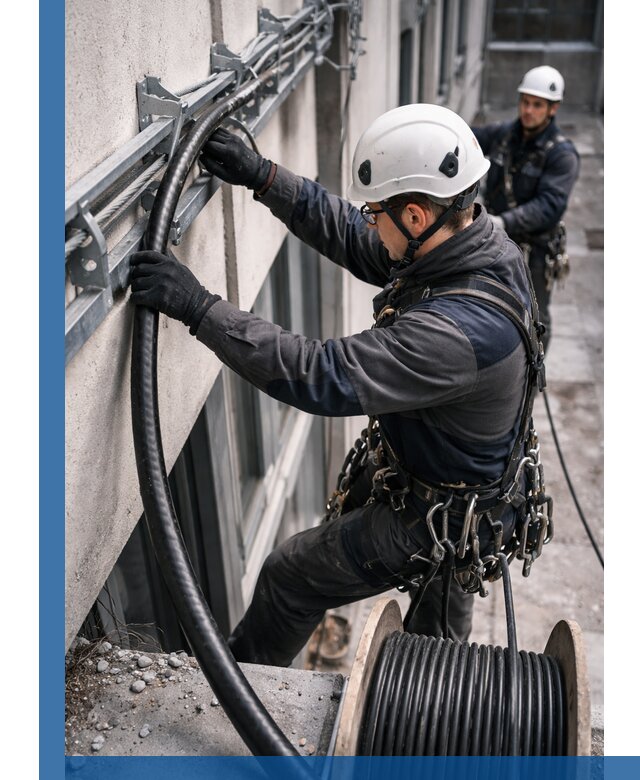 Протяжка кабеля питания на высоте в Полысаеве с гарантией безопасности и качества