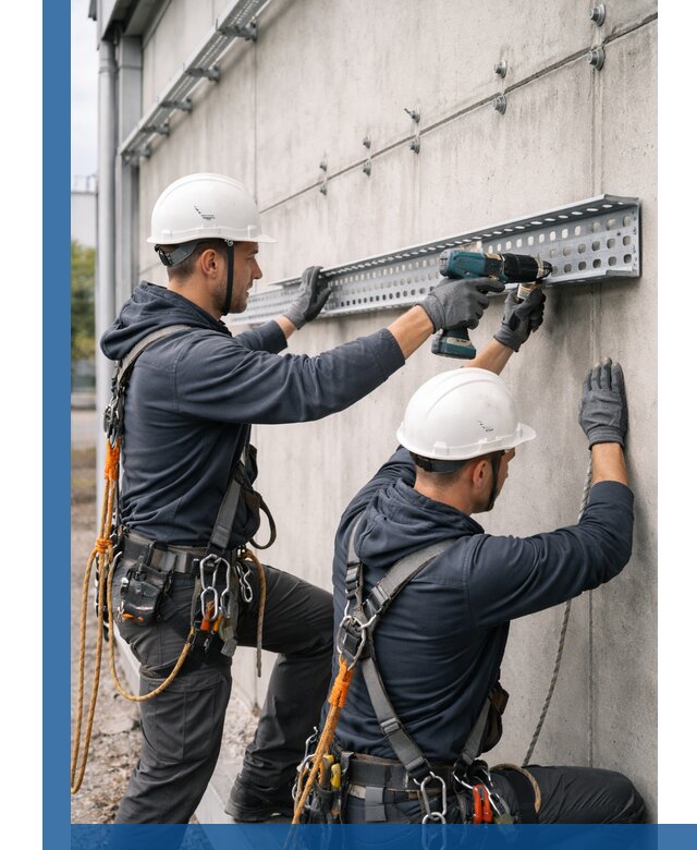 Монтаж кабельных лотков на фасаде зданий в Полысаеве с гарантией