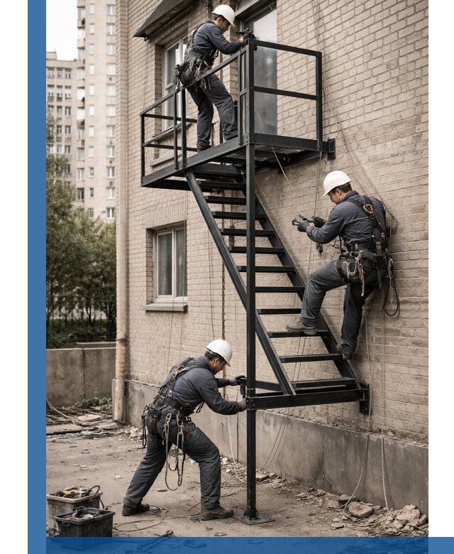 Монтаж пожарной лестницы в Полысаеве, установка и крепление