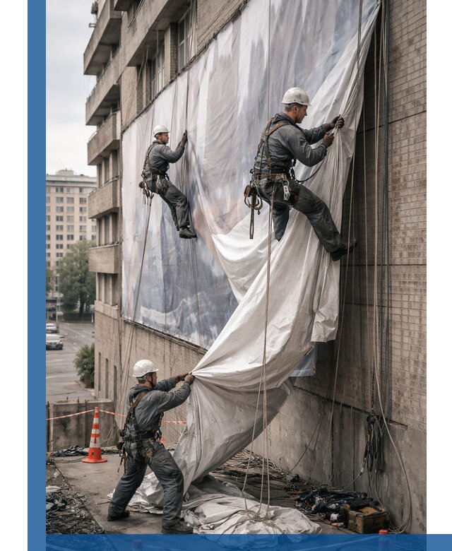 Демонтаж баннеров с фасада в Полысаеве оперативно и безопасно