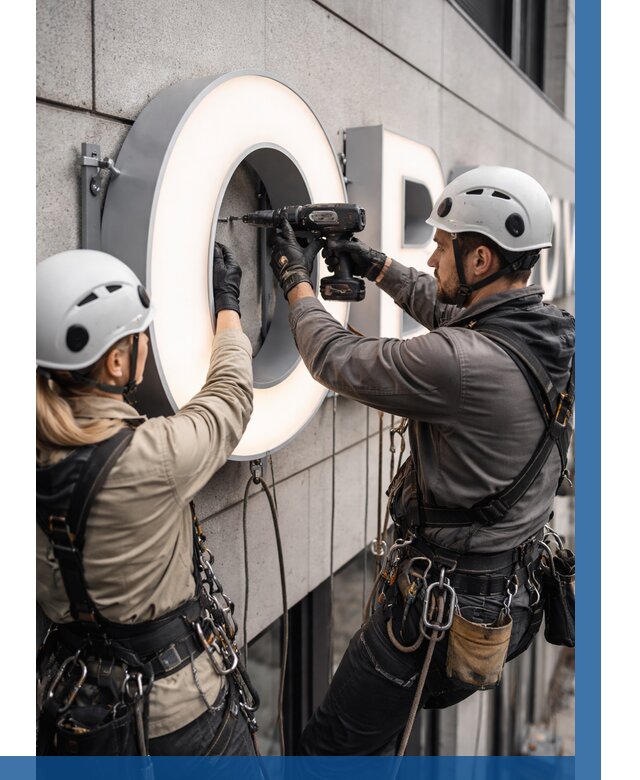 Монтаж световых букв в Полысаеве от 3085 р. под ключ ВЫСОТНИК-Плс