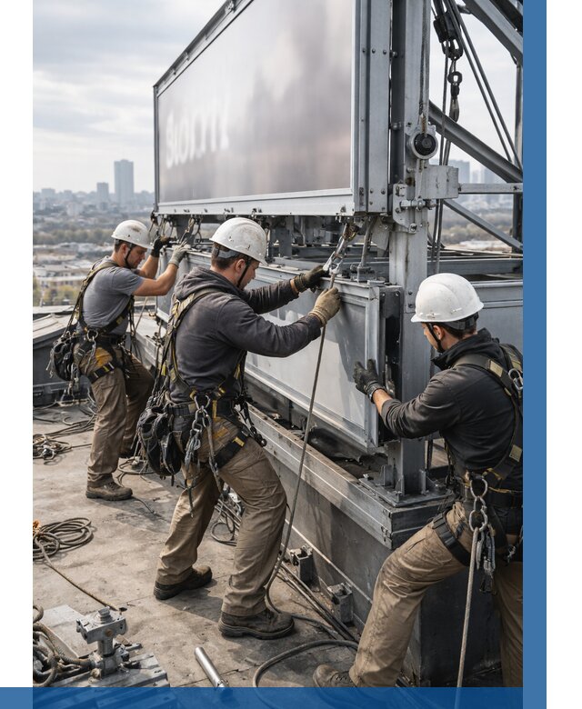 Монтаж крышной рекламной конструкции в Полысаеве от 61698 р.|ВЫСОТНИК-Плс