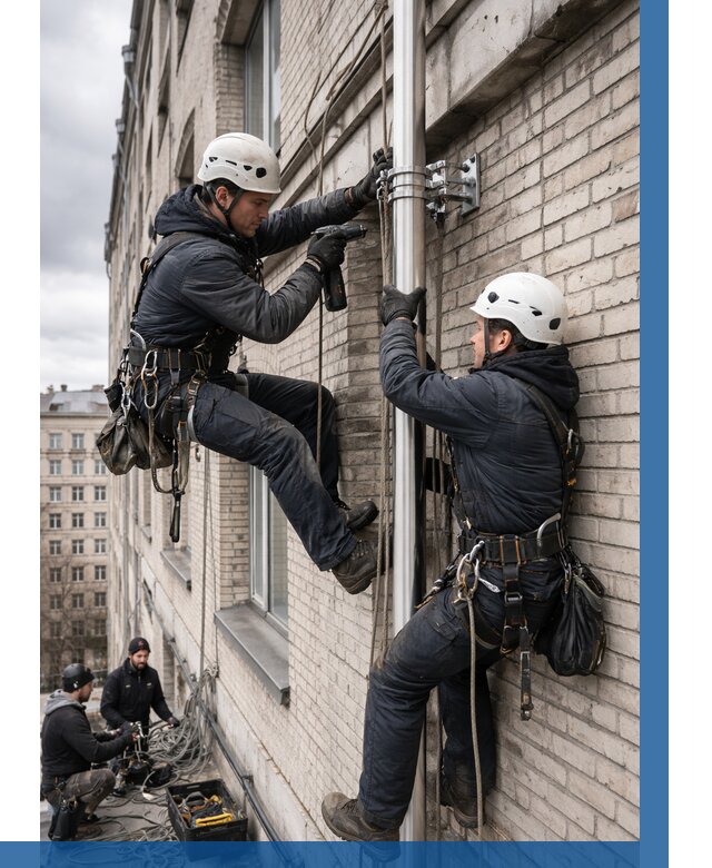 Монтаж флагштока на здании в Полысаеве от 6684 р. | ВЫСОТНИК-Плс