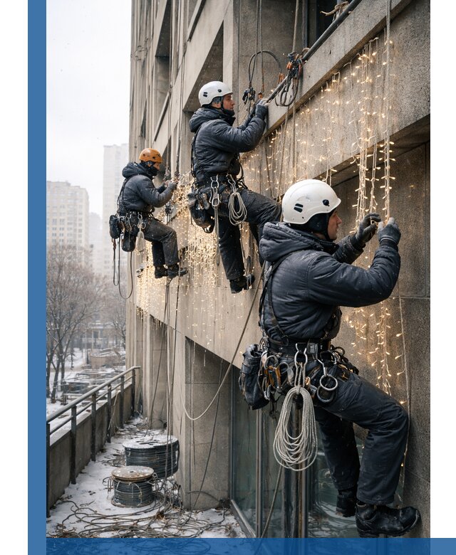 Монтаж новогодней иллюминации и украшение фасадов в Полысаеве