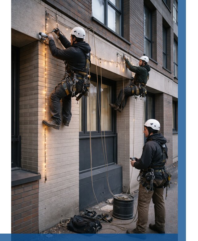 Монтаж гирлянд на фасаде в Полысаеве от 3599 р. | ВЫСОТНИК-Плс