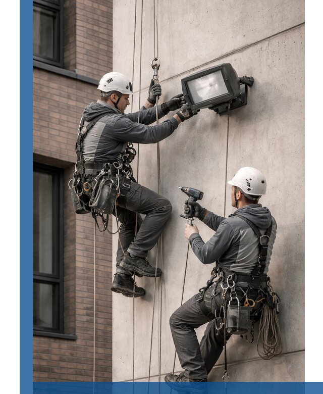 Профессиональный монтаж фасадных прожекторов в Полысаеве под ключ