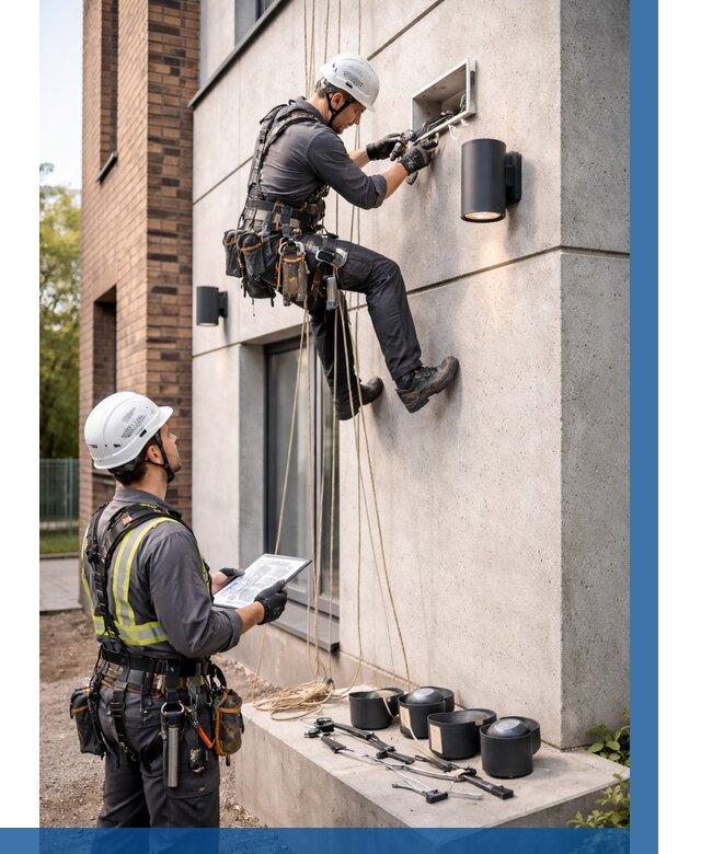 Монтаж фасадного освещения в Полысаеве от 2571 р. | ВЫСОТНИК-Плс