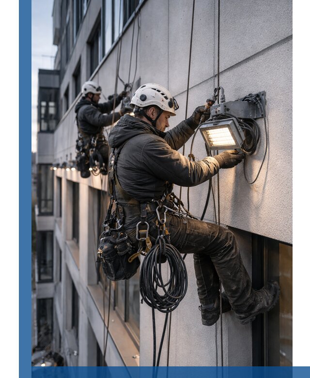 Монтаж фасадного освещения в Полысаеве установка и подключение