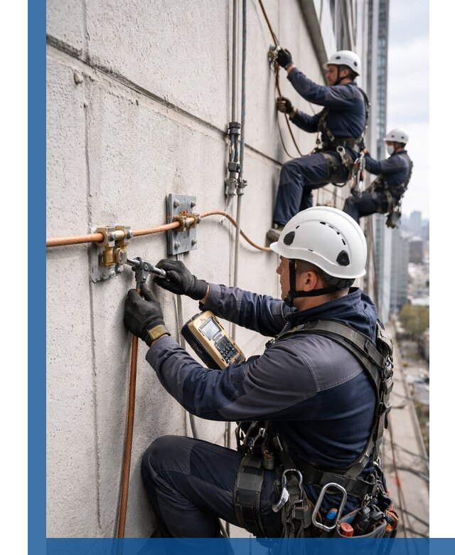 Монтаж системы заземления здания и молниезащиты в Полысаеве